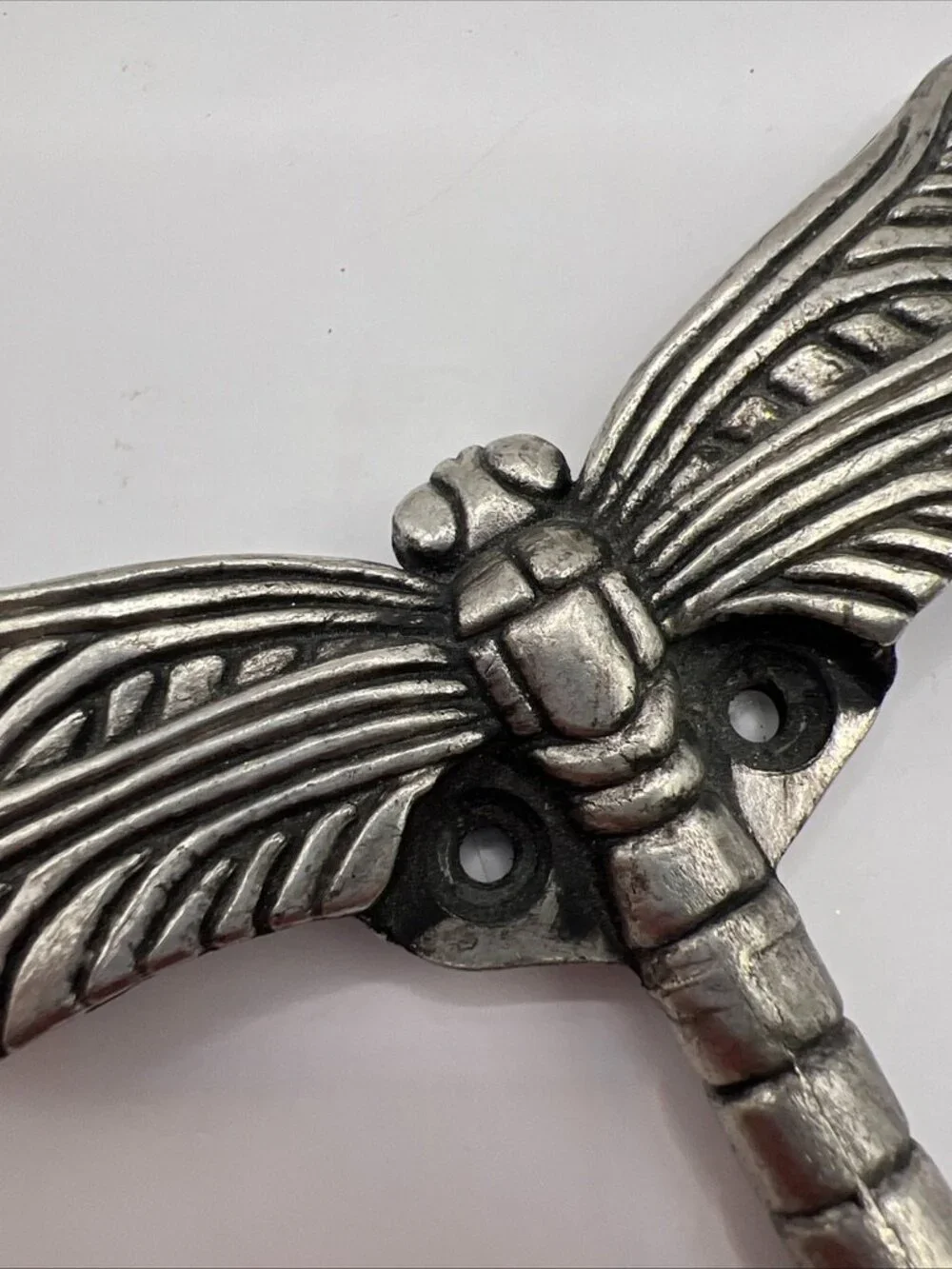 Vintage Dragonfly Wall Hook Silver Pewter | Key Coat Hat Hook 4”